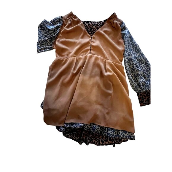 Lulus Small Leopard Print Tiered Romantic Coquette Baby Doll Dress Long Sleeve - Picture 5 of 11